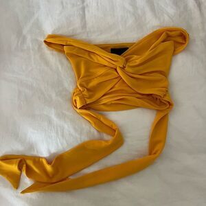 Rare Revolve Hourss mustard yellow off the shoulder, cut out crop top, wrap top